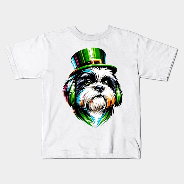 Shih Tzu in Leprechaun Hat Celebrates St. Patrick's Kids T-Shirt by ArtRUs